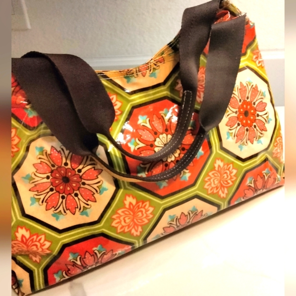 Braciano Purse vibrant colorful‎  vinyl coated tote floral pattern